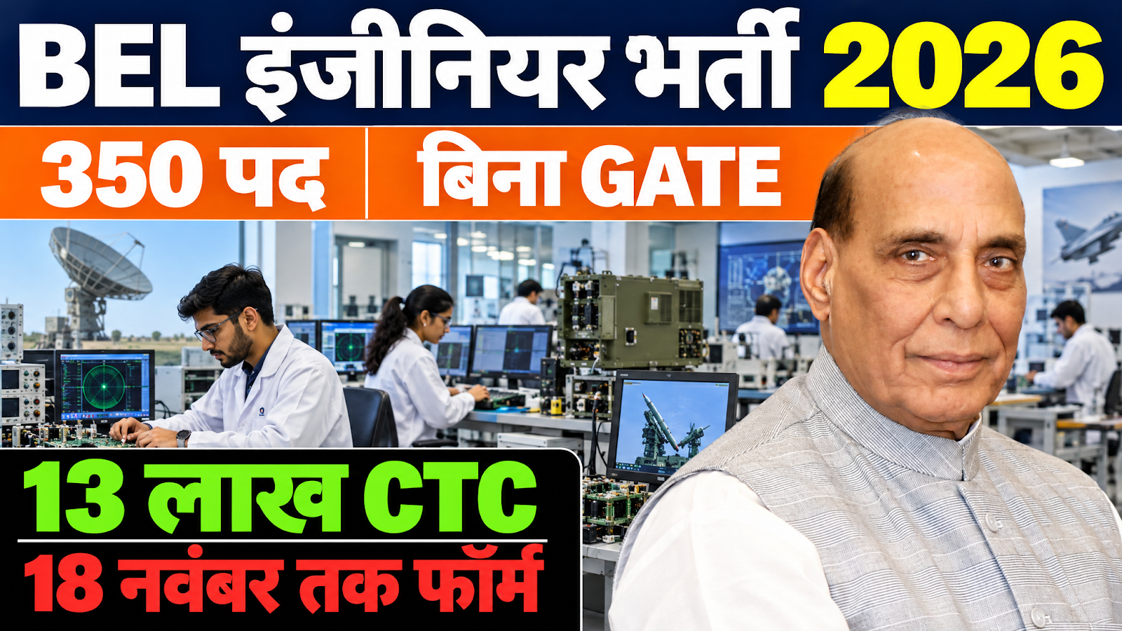 BEL Probationary Engineer Recruitment 2026 के 350 पदों की जानकारी वाला न्यूज़ थंबनेल