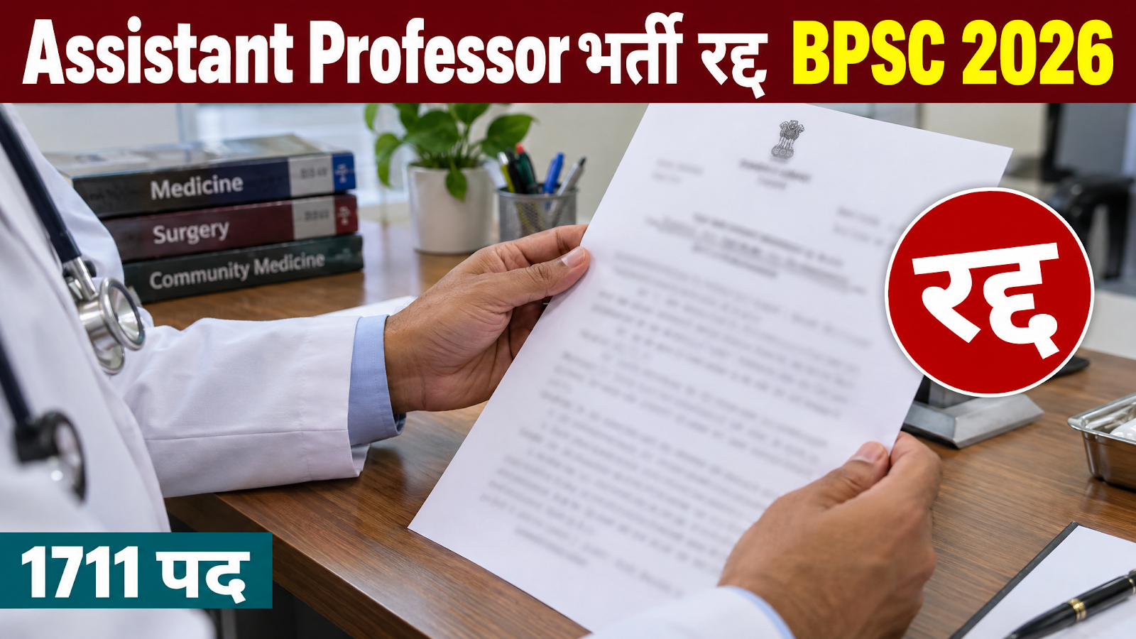 BPSC Assistant Professor Recruitment 2026 के 1711 पदों का विज्ञापन रद्द होने की सूचना