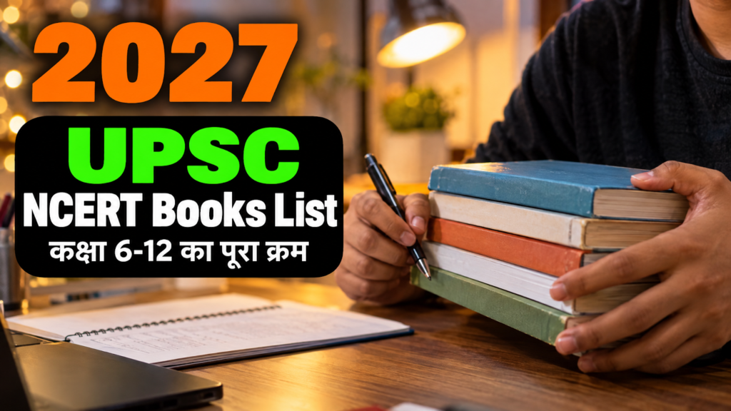 UPSC NCERT Books List 2027 के लिए डेस्क पर रखी कक्षा 6-12 की किताबें